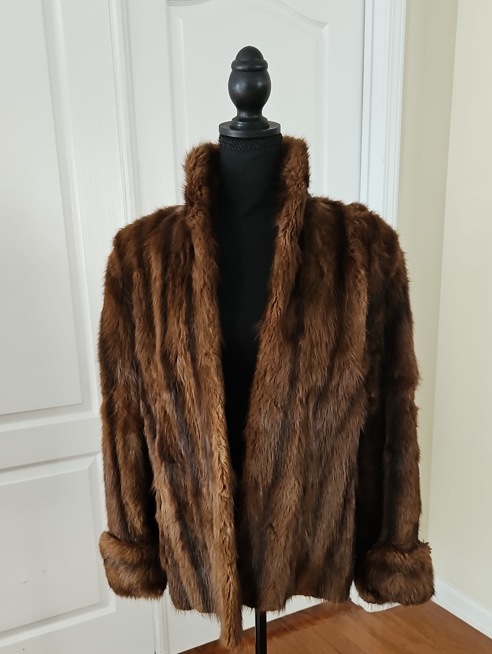 Vintage Macy's Brown Fur Short Coat Jacket Size Large